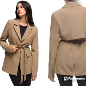GOOD AMERICAN Size 6 or 3X Tan Tailored Belted Mid-Thigh Length Trench Coat NWT